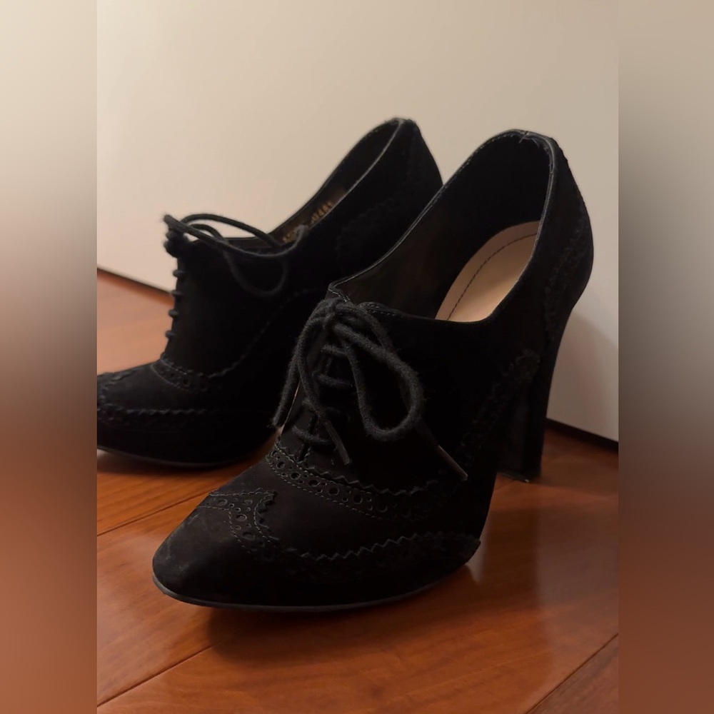 Black suede high heel booties